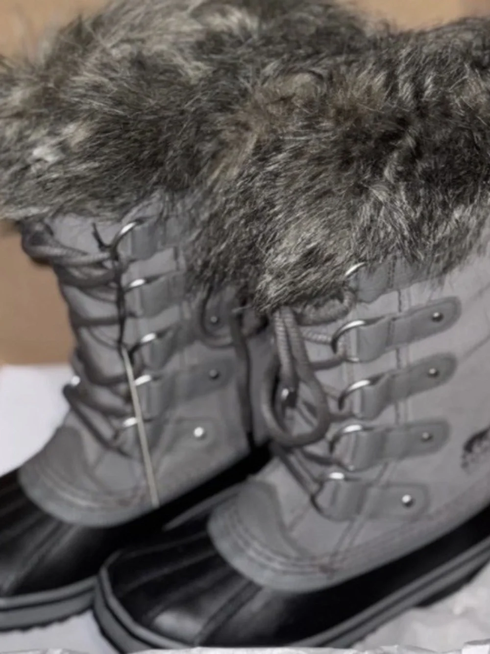 New Sorel Women's Joan of Arctic Boot Waterproof Quarry Grey Lace Up Suede Boots