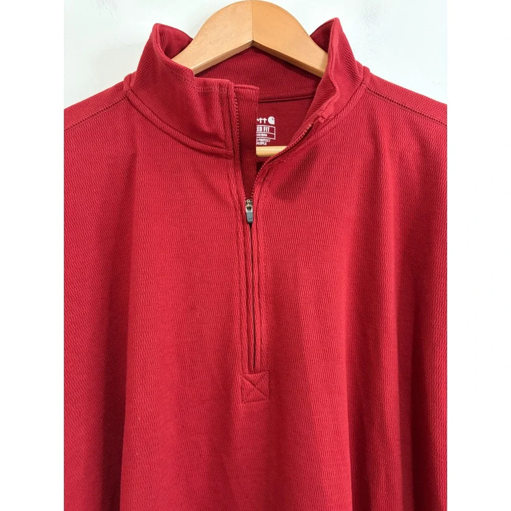Carhartt Mens Red Waffle Knit Relaxed Fit Quarter Zip Pullover 2XL 104428 R09