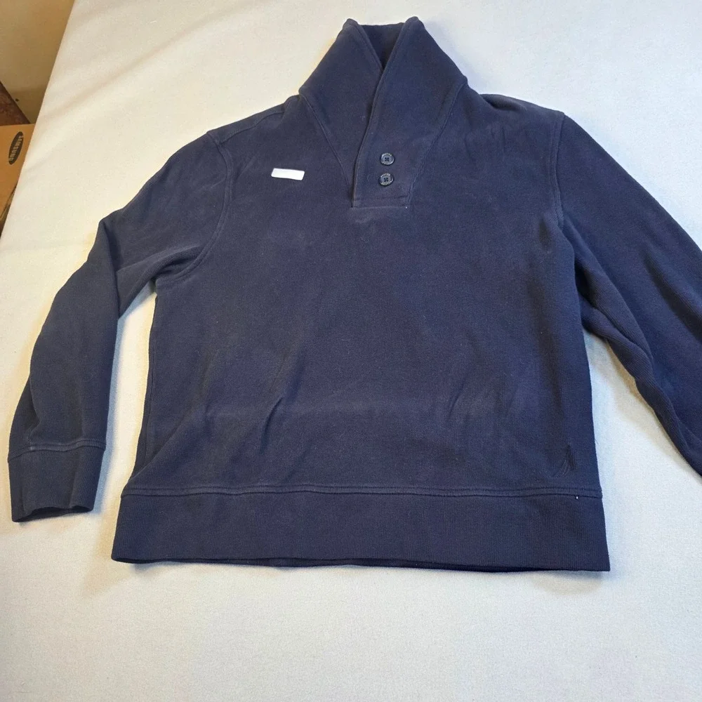 Nautica Mens Shawl Collar Pullover Sweater Navy Blue 100% Cotton Large