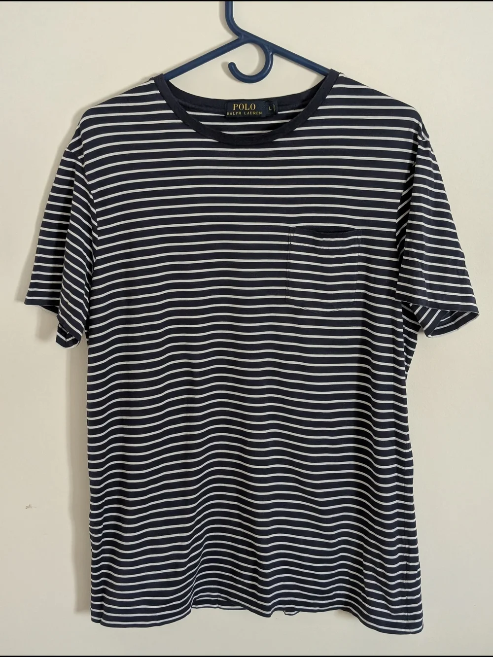 Polo Ralph Lauren Mens Navy White Striped Logo Cotton Jersey T-Shirt L