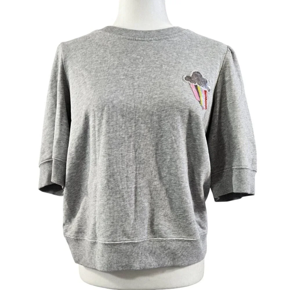 Kate Spade Rain or Shine Gray Elbow Sleeve Sweatshirt Sequin Cloud Whimsical