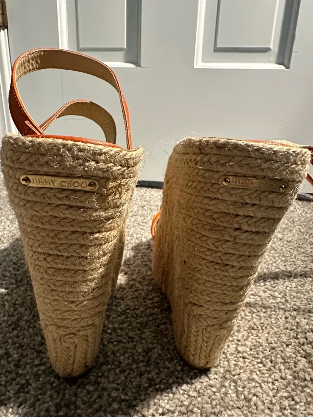 Jimmy Choo Orange Leather & Suede Cross-Espadrille Wedges Size 41 - Brand New
