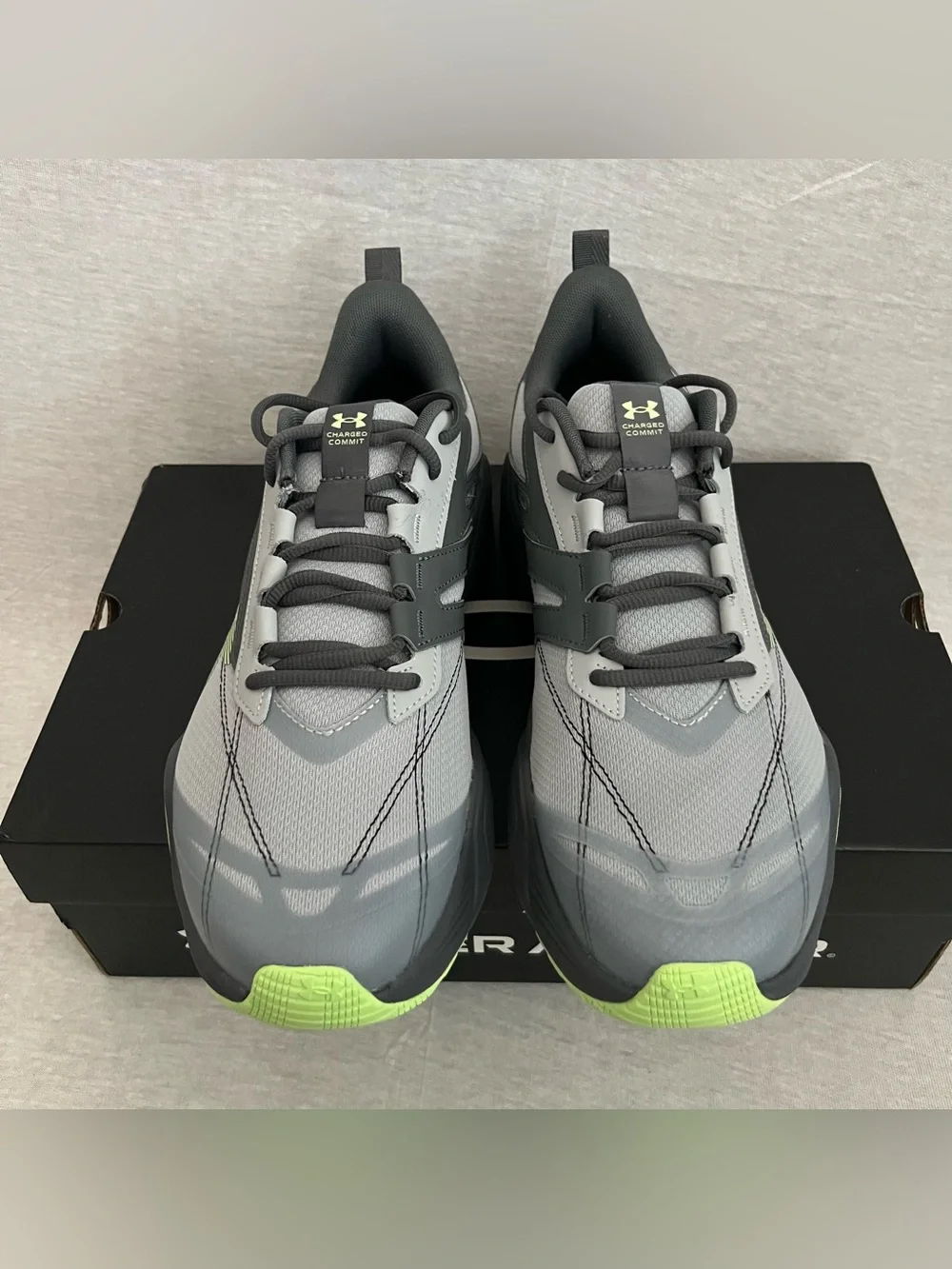 Under Armour Charged Commit TR 5 Gray & Neon Lime Athletic Shoes