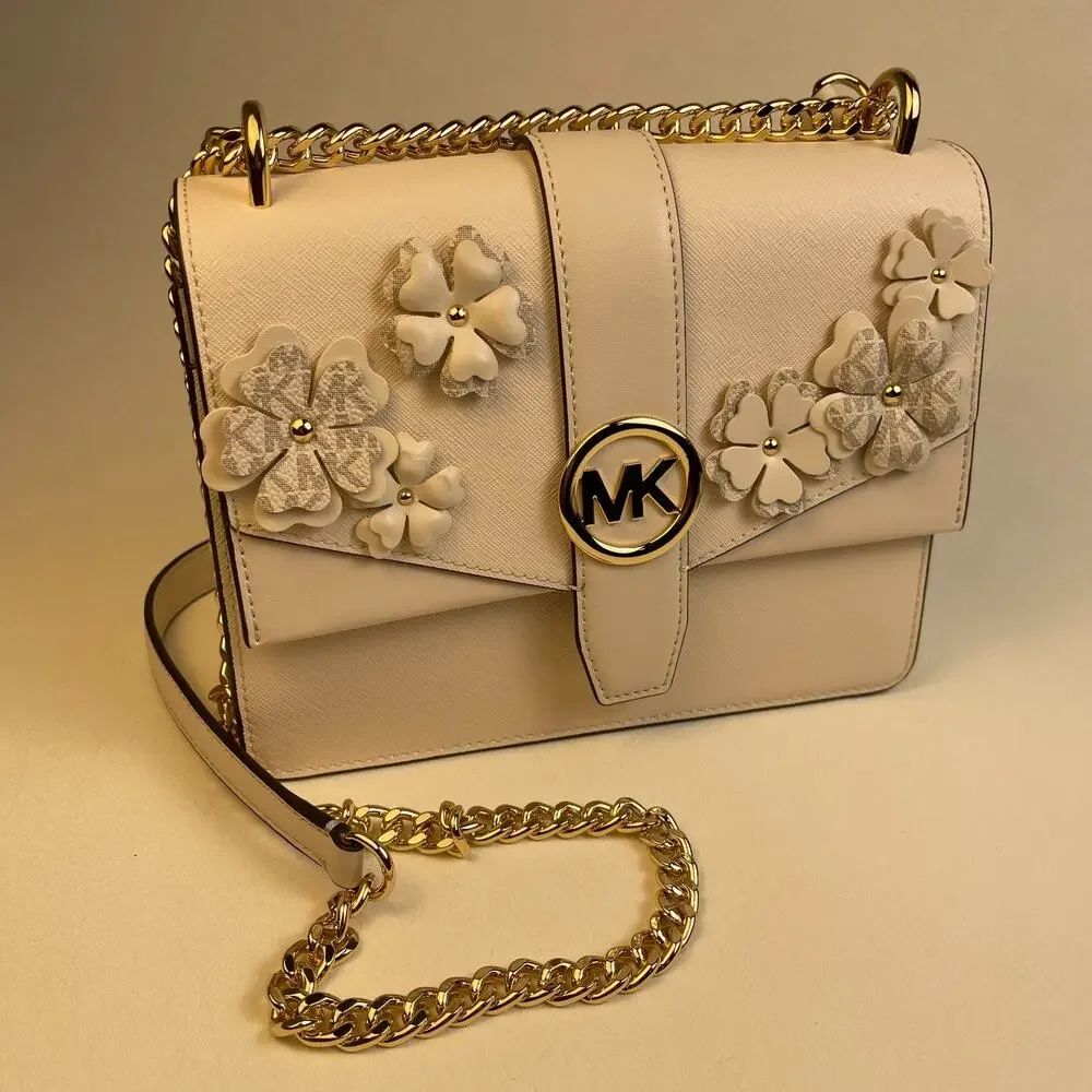 Michael Kors Greenwich Small Floral Applique Flap Crossbody Cream NWT $458