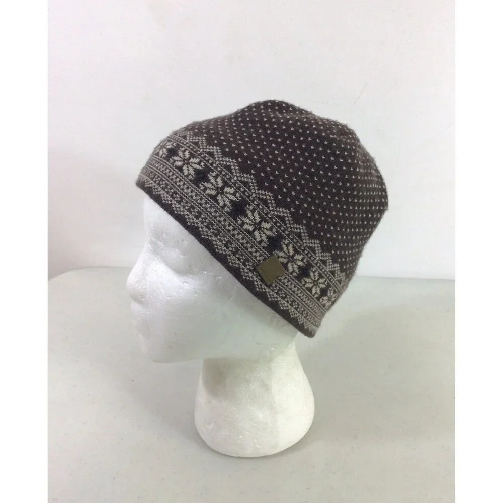 Merkley Brown Wool Hat Fair Isle Beanie Womens One Size