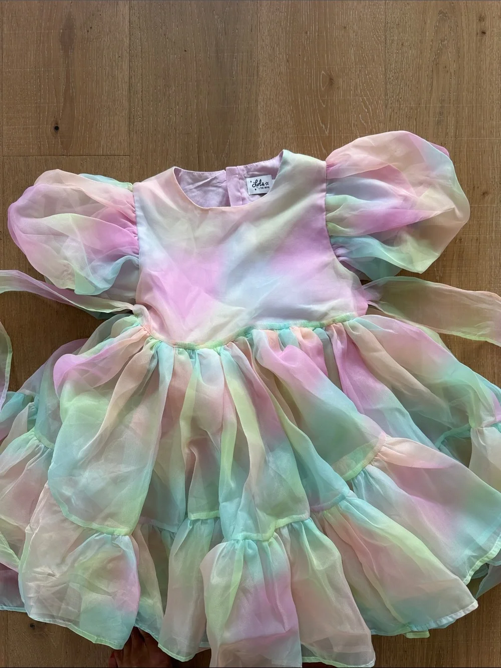 Lola + The Boys Pastel Rainbow Tulle Puff Sleeve Dress
