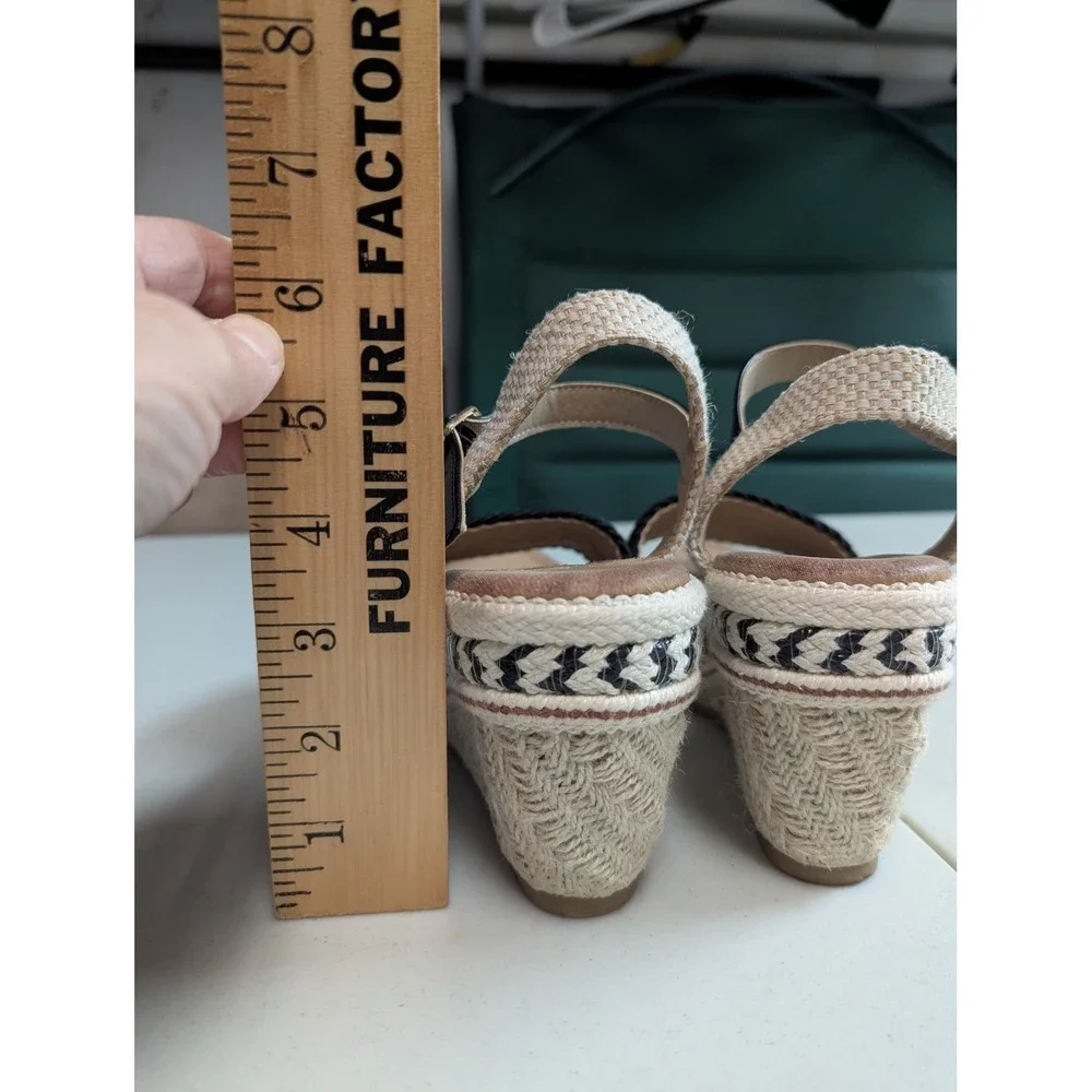Womens Wedge Espadrille Sandals Black Beige Braided Ankle Strap