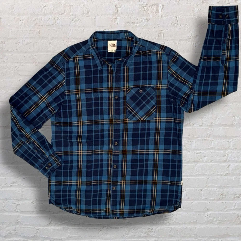 ✨ The North Face Men’s Plaid Button-Up Shirt – Blue Yellow Check – Size XL