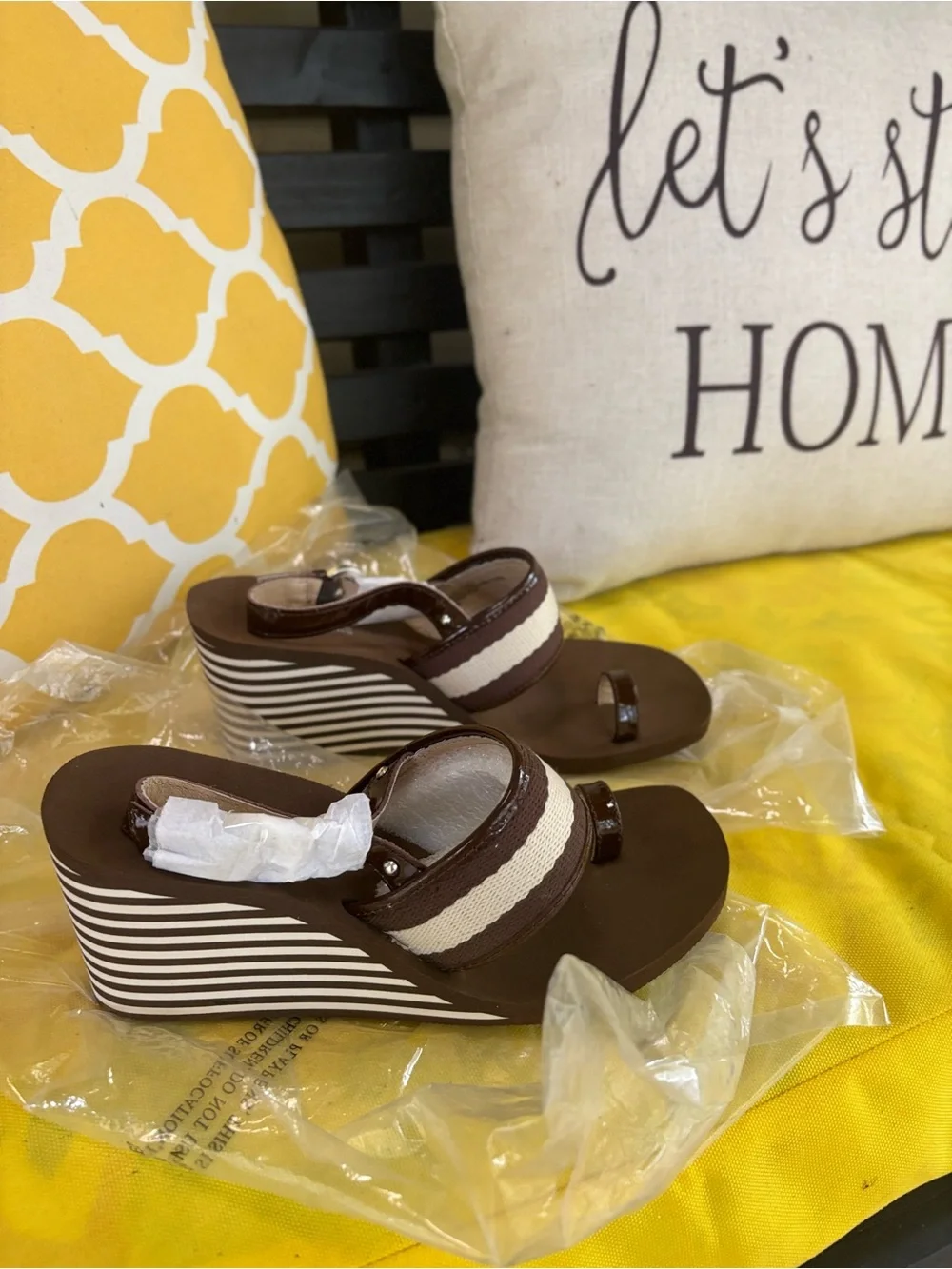 Michael Kors Brown and Cream Striped Wedge Sandals