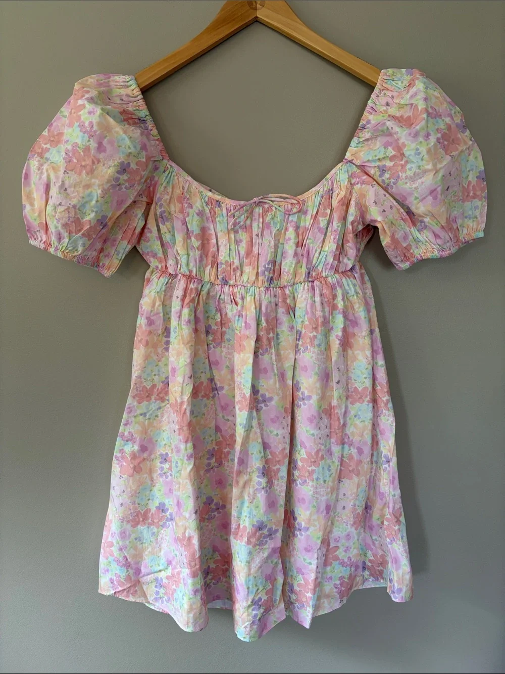 For Love & Lemons Kennedy Floral Puff Sleeve Mini Dress Medium Pastel NWT