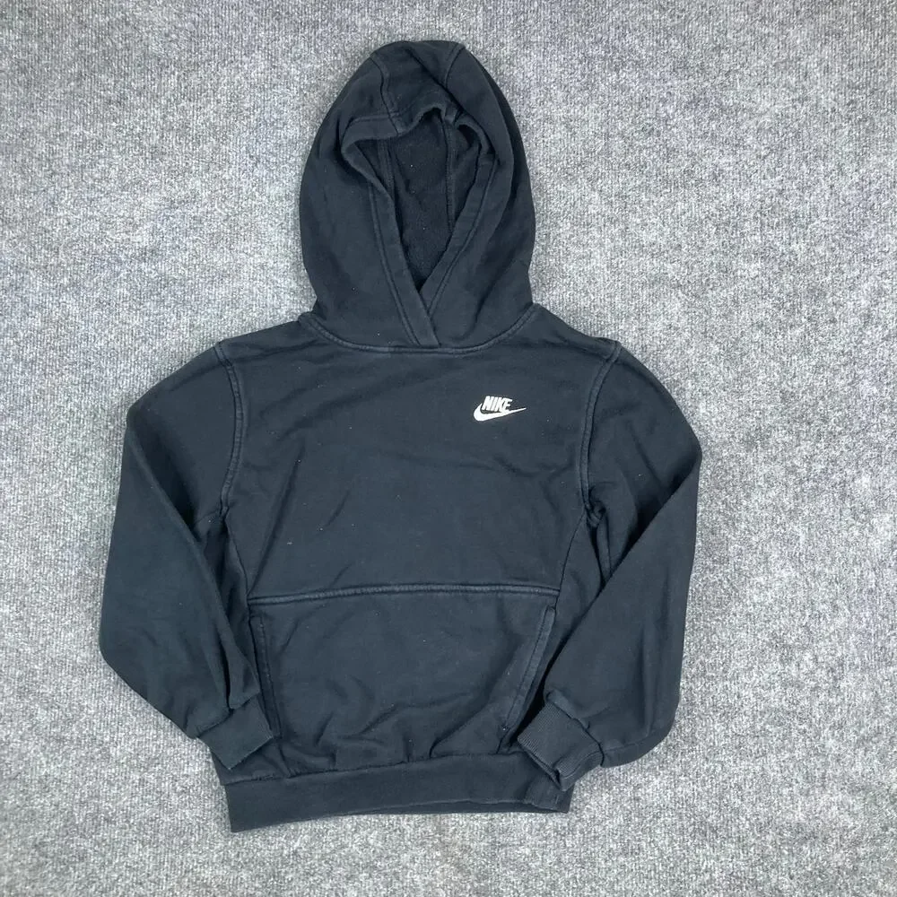 Nike Hoodie Boys M Black Swoosh Logo Pullover Athletic Sportswear‎ Sweatshirt