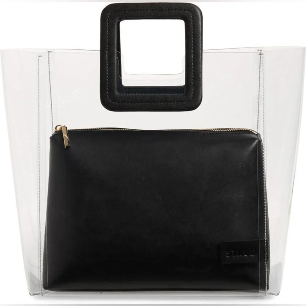 NEW STAUD Transparent Stadium Tote Bag with Black Leather Pouch Insert