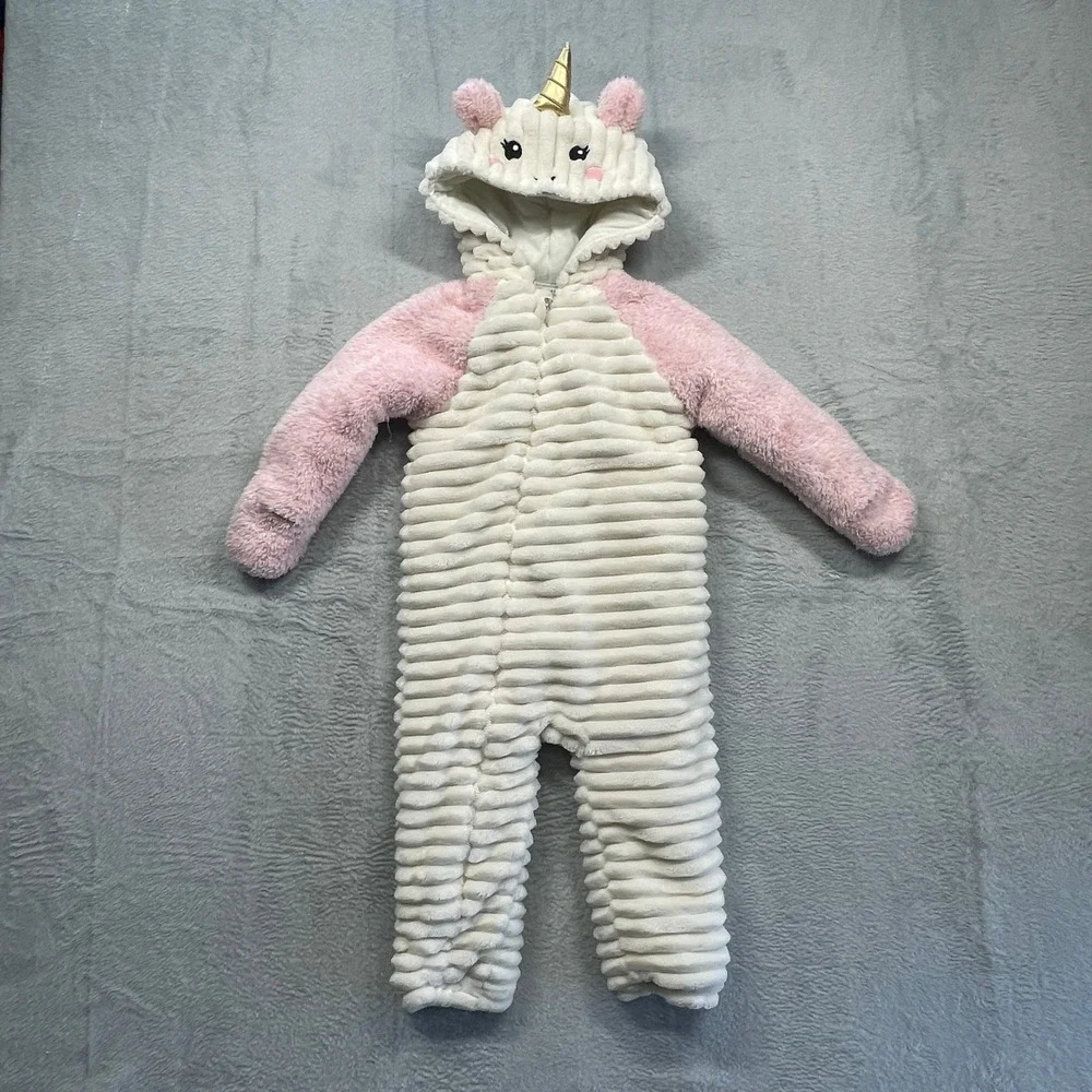 Koala Baby Unicorn Pram Suit Toddler Pink Cream Faux Fur Hooded Bunting 18-24M