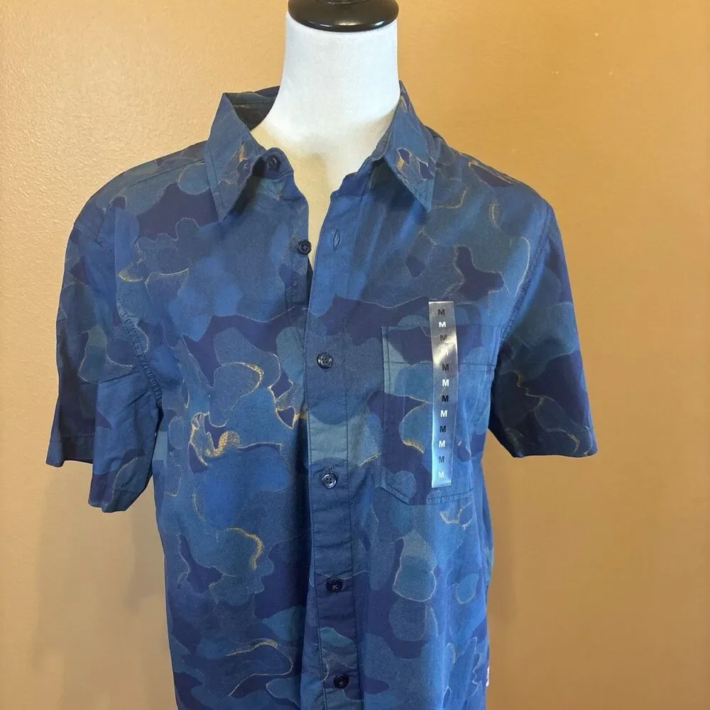The North Face Men's Baytrail Shirt Medium Blue Camo Short Sleeve Button Up NWT