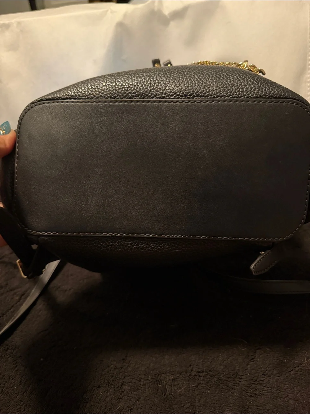 Michael Kors Black Leather Mini Backpack with Gold Accents