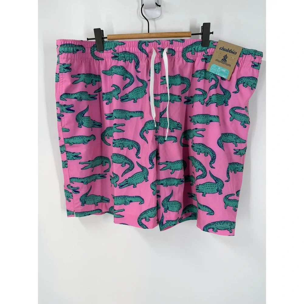 Chubbies Mens Pink Crocodile‎ Print Swim Trunks The Glades  5.5 Inseam Liner XXL