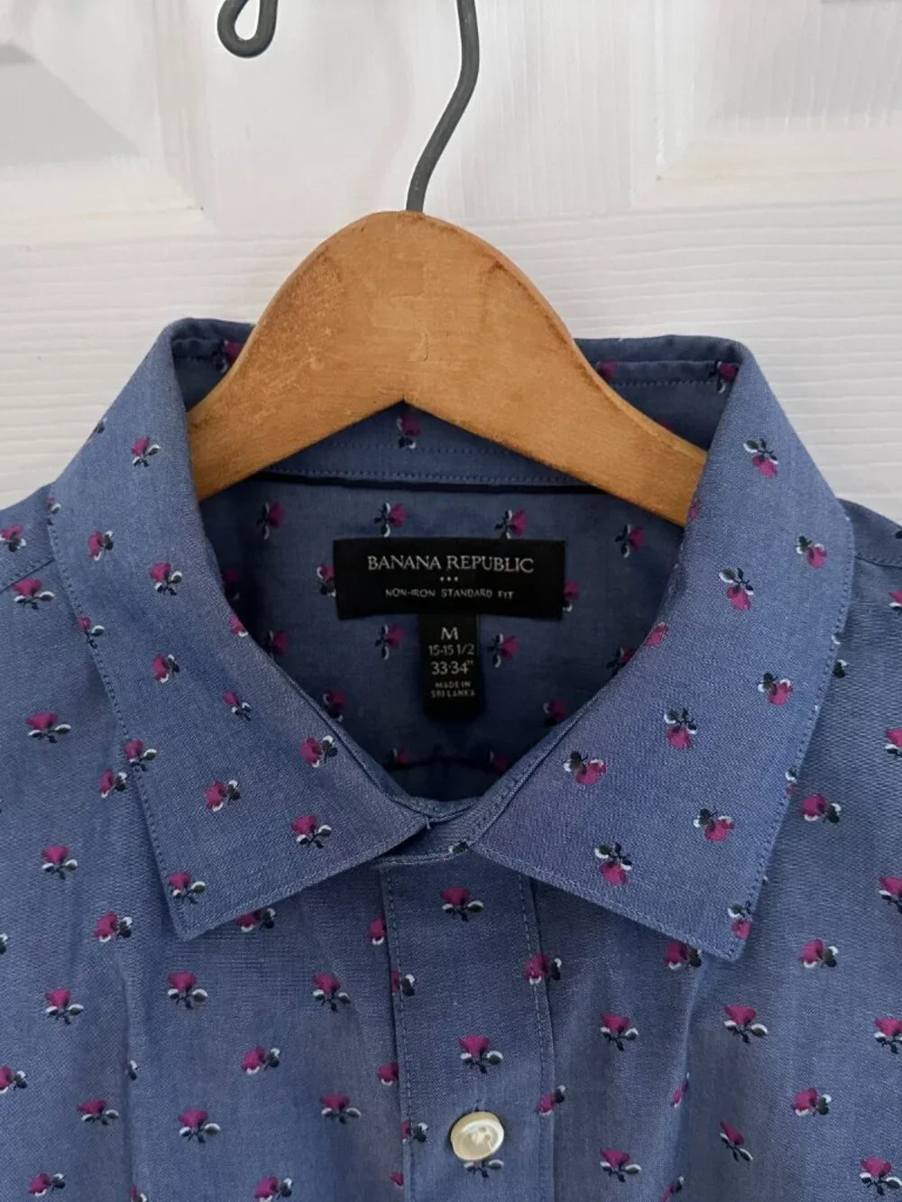 Banana Republic Dress Shirt Mens Medium Blue Floral Non-Iron Button Long Sleeve
