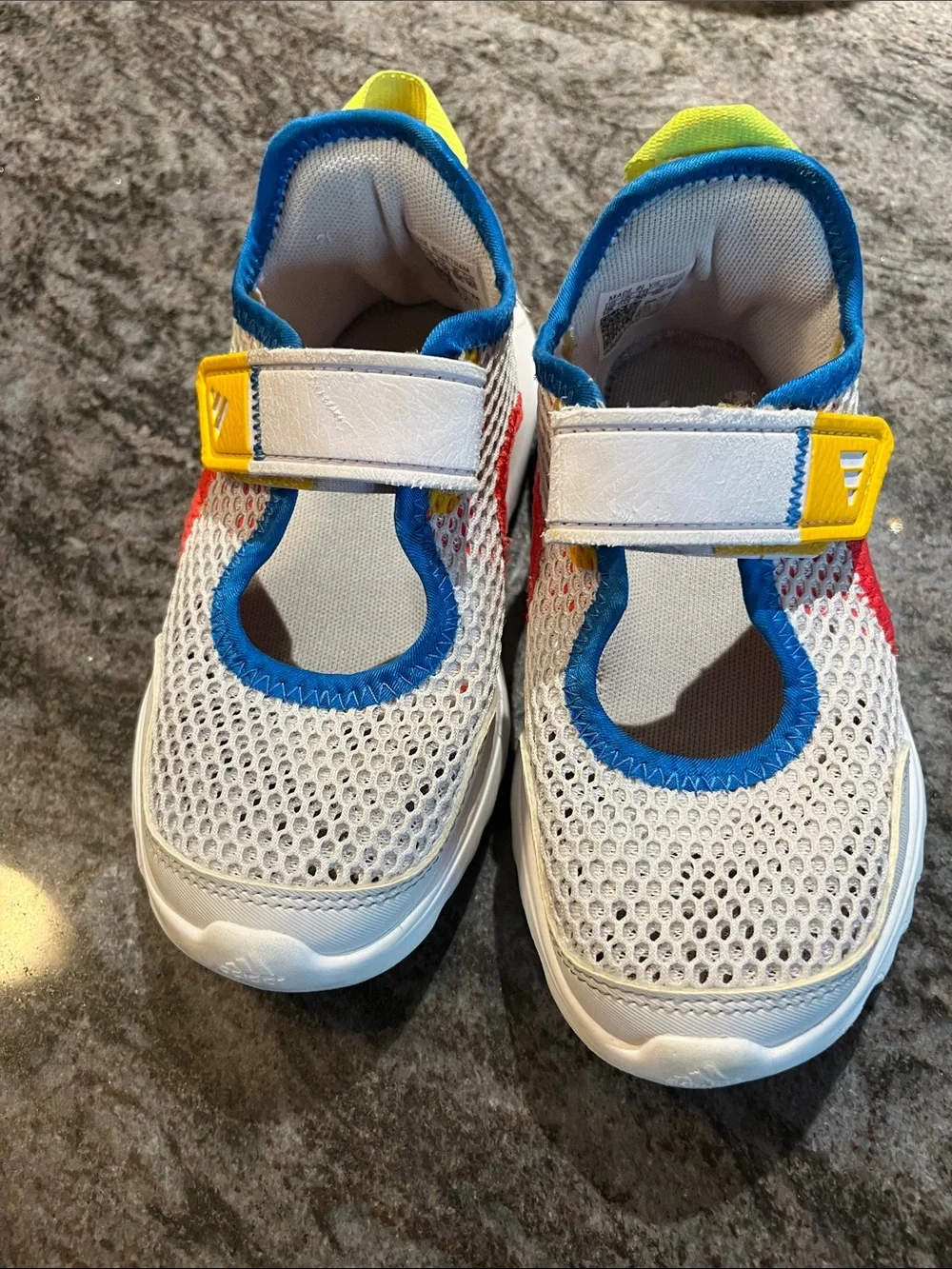 adidas Kids White Mesh Water Shoes with Blue, Yellow & Red Accents