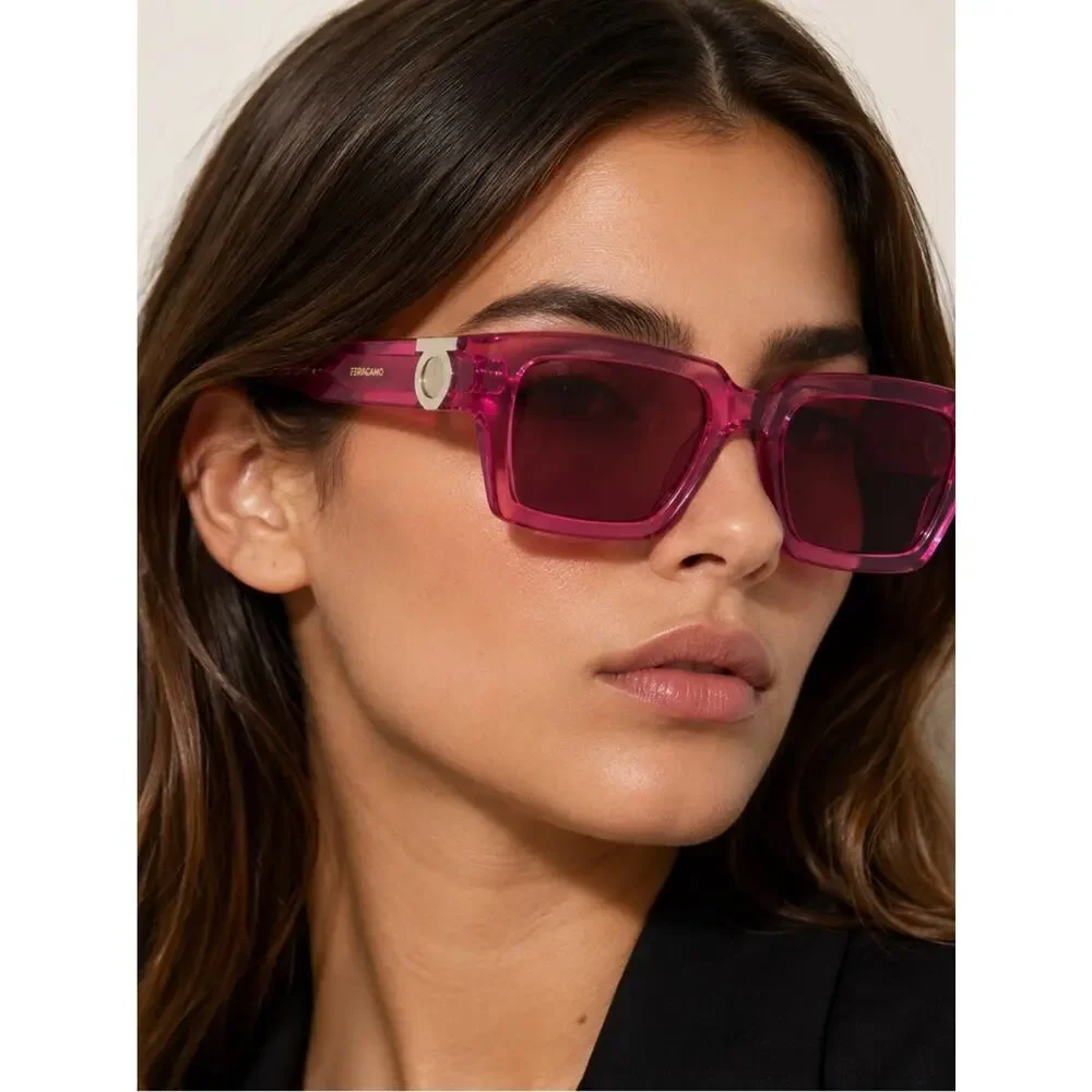 NEW!!! Salvatore Ferragamo SF2066S 665 Transparent Fuchsia Square Sunglasses