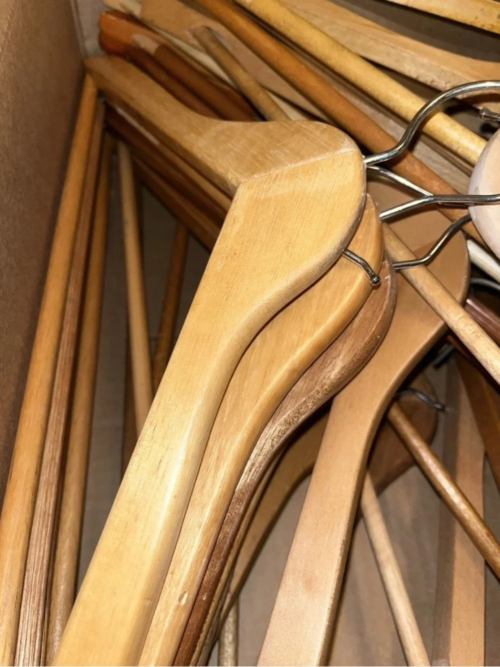 20 Natural Wood clothes Hangers w/ Metal Hooks