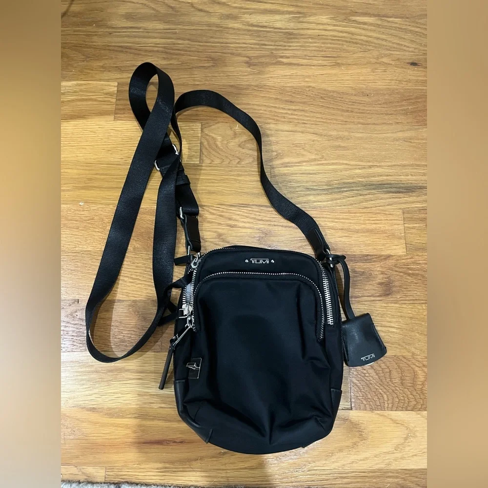 Tumi Black Crossbody Bag with Silver Hardware