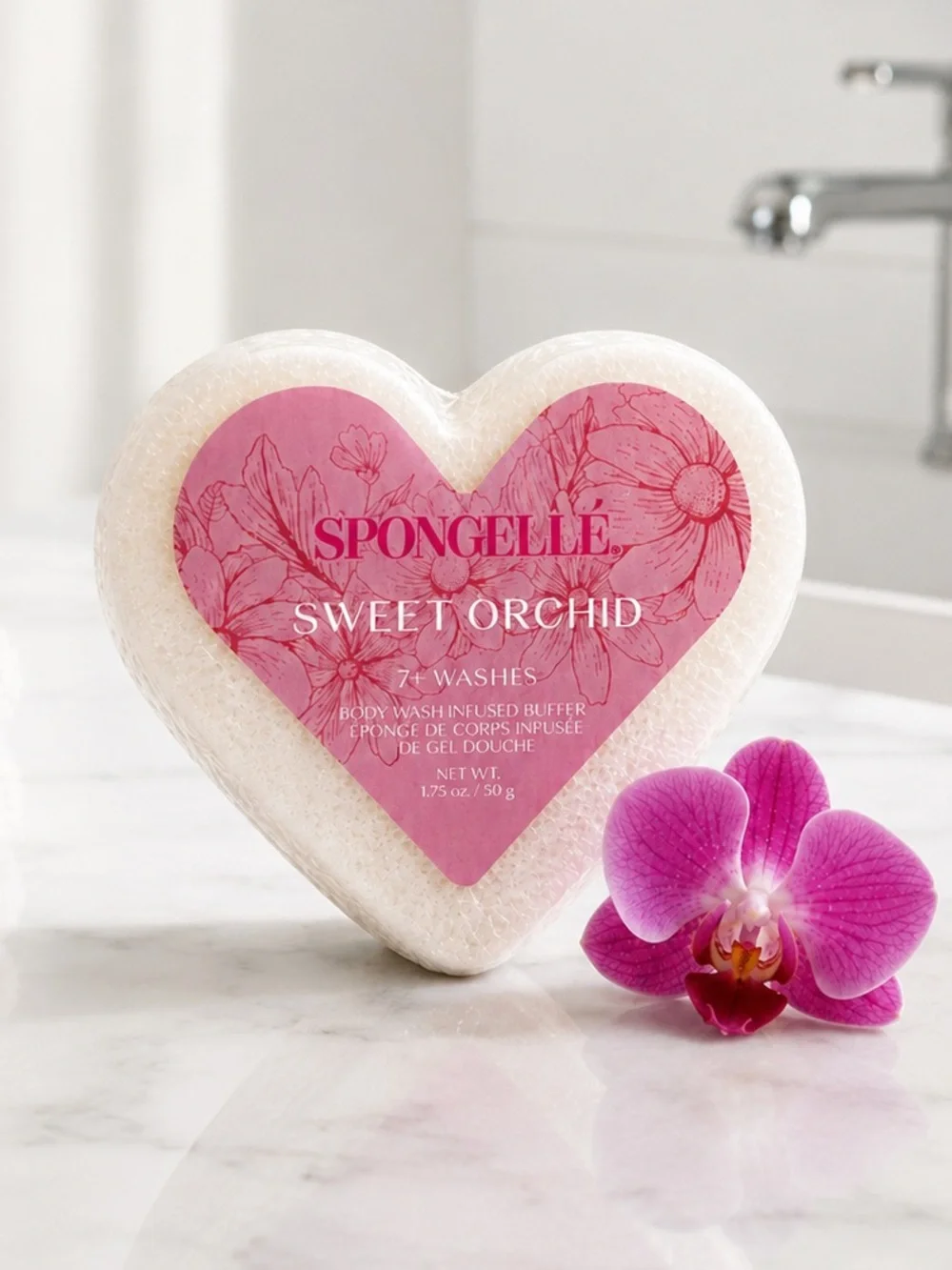 SPONGELLE Body Wash Buffer Bath Sponge Gift Heart Sweet Orchid Multi Use NWT
