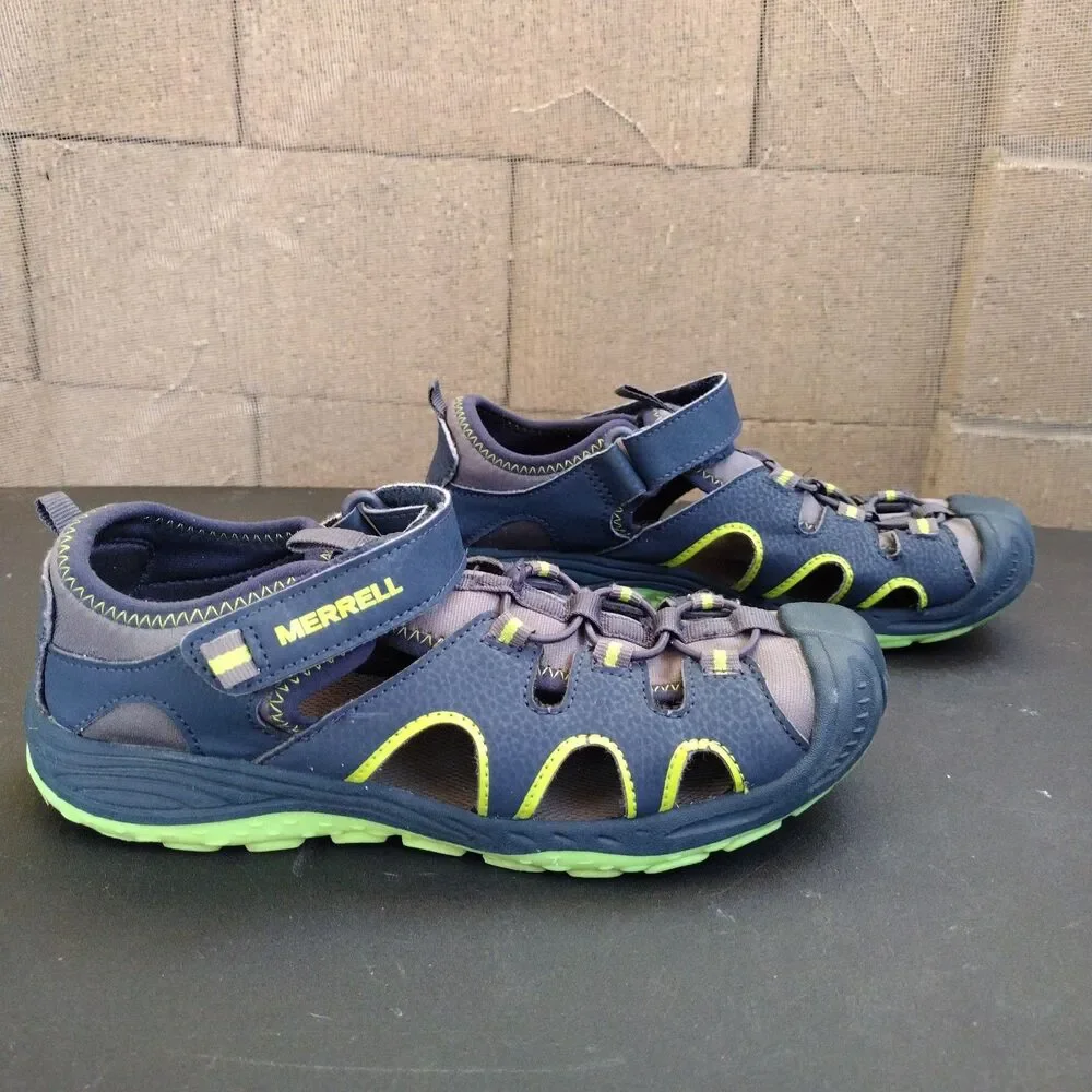Merrell Hydro Hikers Blue Sandals Shoes Hook & Loop Boys Kids Size 4 Close Toe