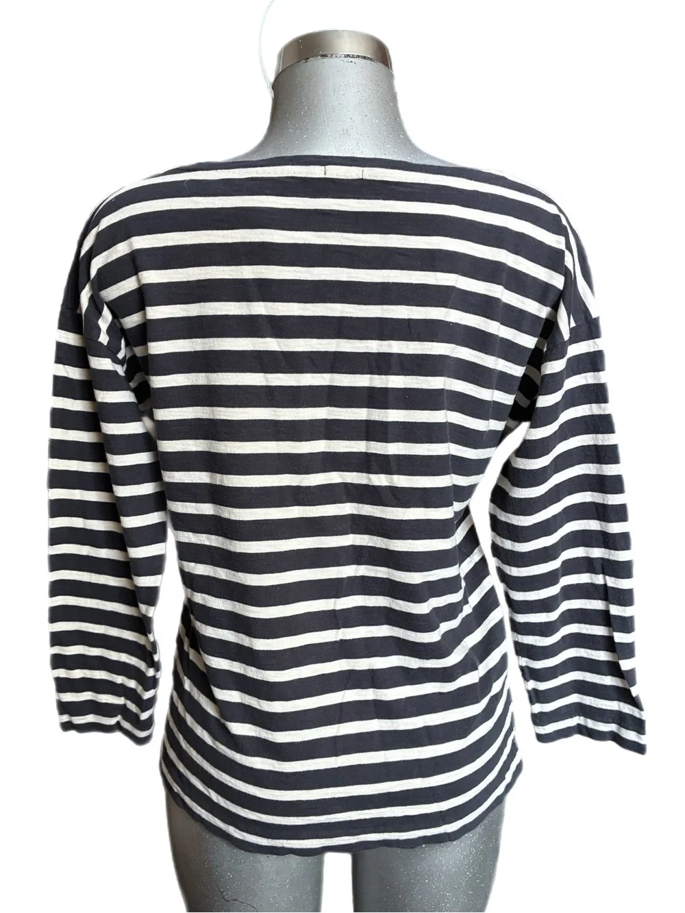 J. Crew Long Sleeve Top Boatneck Metallic Striped Navy/White/Bronze Size Large