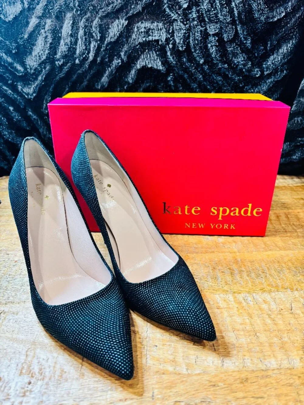 Kate Spade Licorice pumps – 8.5M black/graphite metal dot suede (with box)
