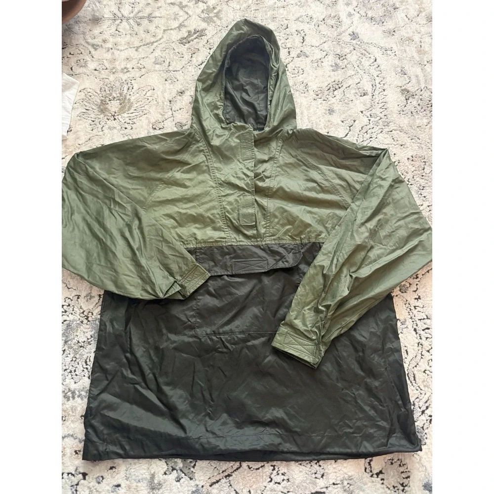 Vintage Gap Anorak Windbreaker Jacket Youth  XXL Olive Black Lined 1/4  Hooded