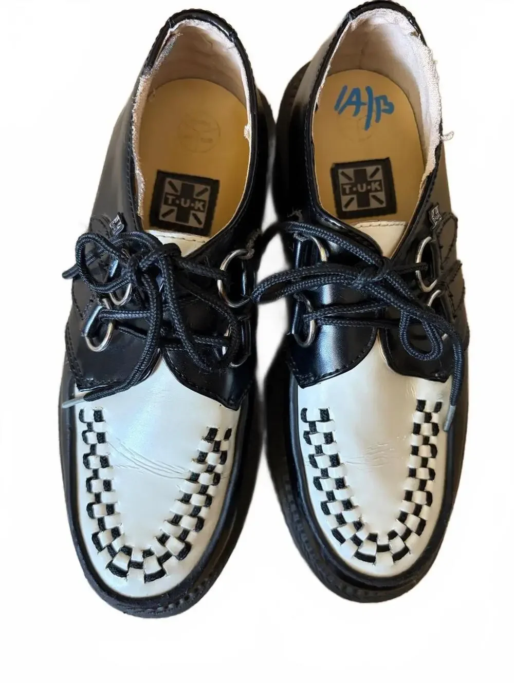 T.U.K. Black and White Checkerboard Creepers Platform Shoes Men’s US 6