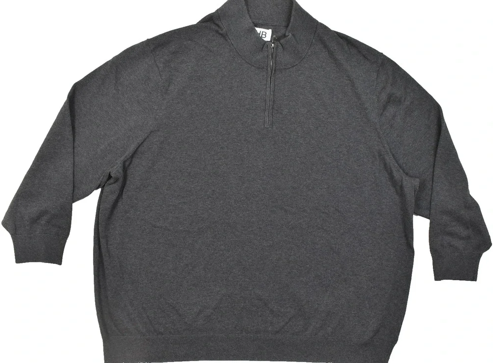 HB Men's 4XL 1/4 Zip Pullover Sweater Charcoal Gray 100% Cotton Mock Neck