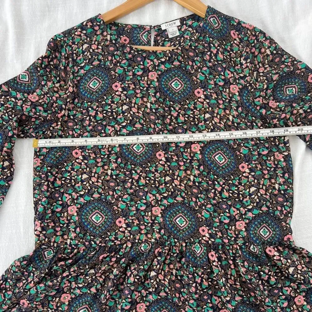 Peasant Blouse with Bell Sleeves Navy Multicolor J.Crew Women's Small