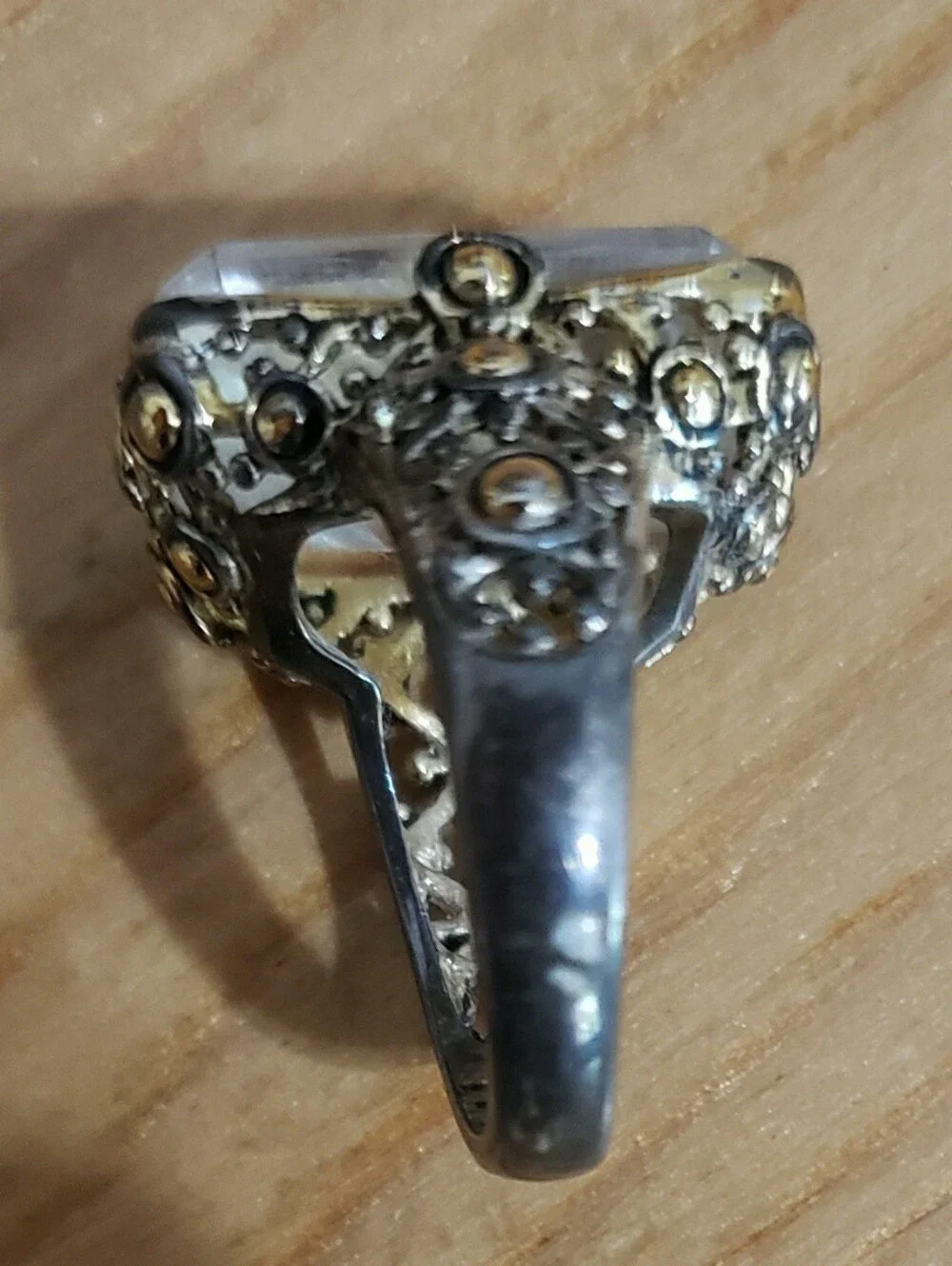 Vintage-Style Clear Crystal Ring with Gold Accents