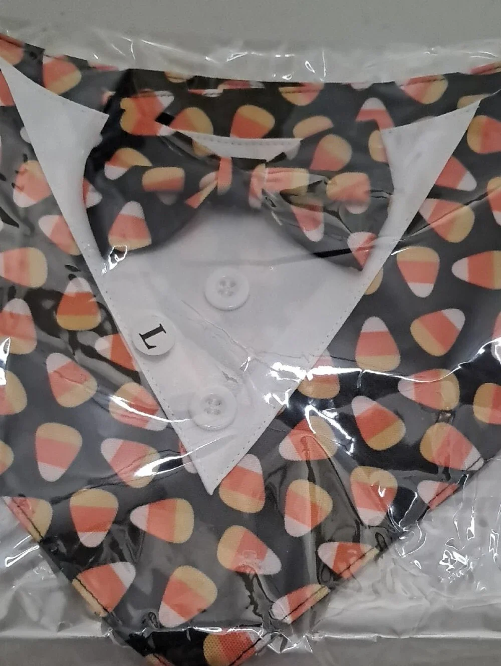 Candy Corn Print Dog Bandana - Black & Orange With Witches Hat
