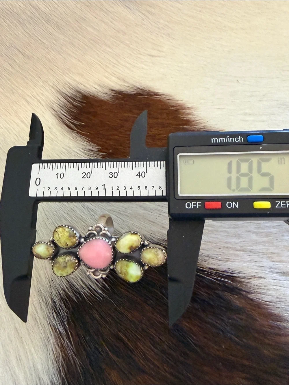 ❤️ Queen Pink Conch Palomino Variscite 925 Navajo Style Crawler Adjustable Ring