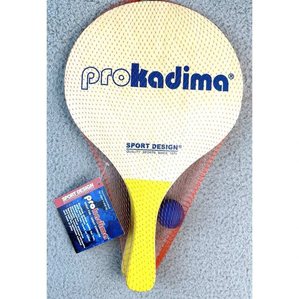 Pro Kadima Sport Design Paddle Set + Ball New Unopened Natural w/ Yellow Handles