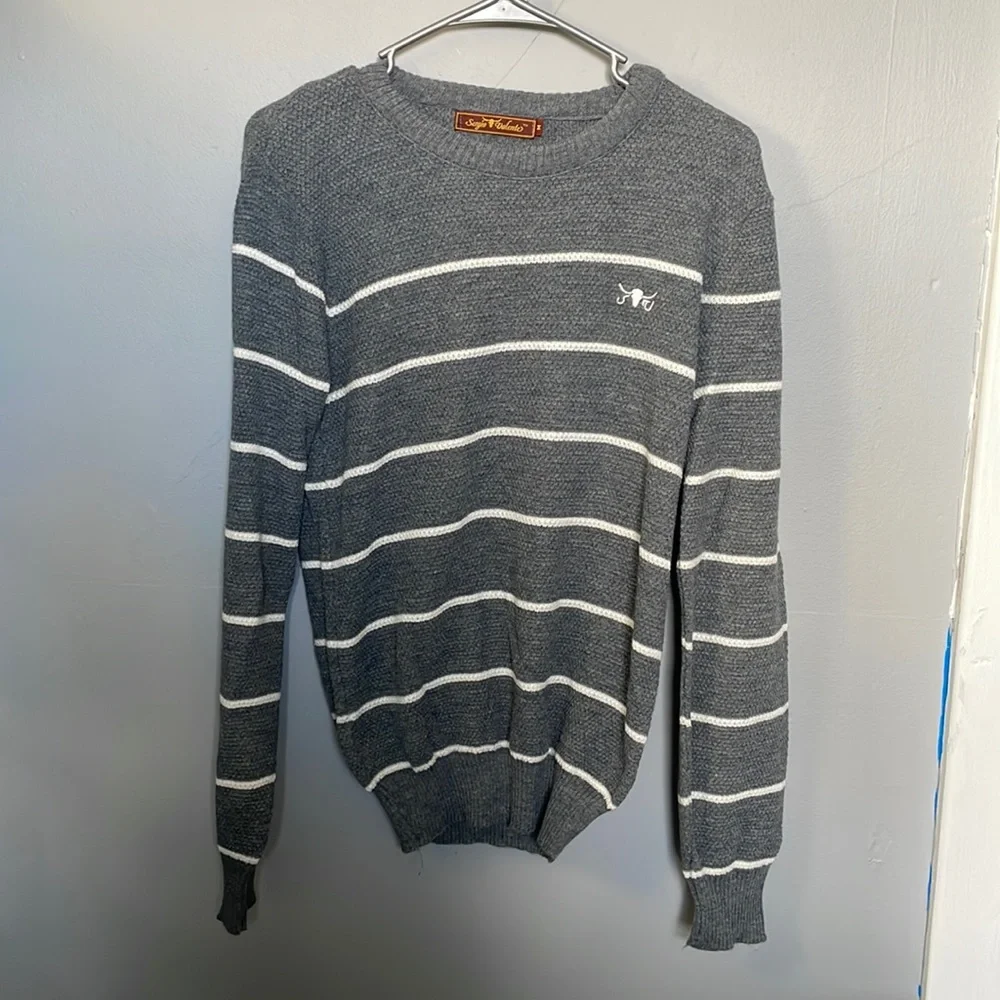 Sergio Valente men’s M Acrylic gray and white striped sweater prep old money