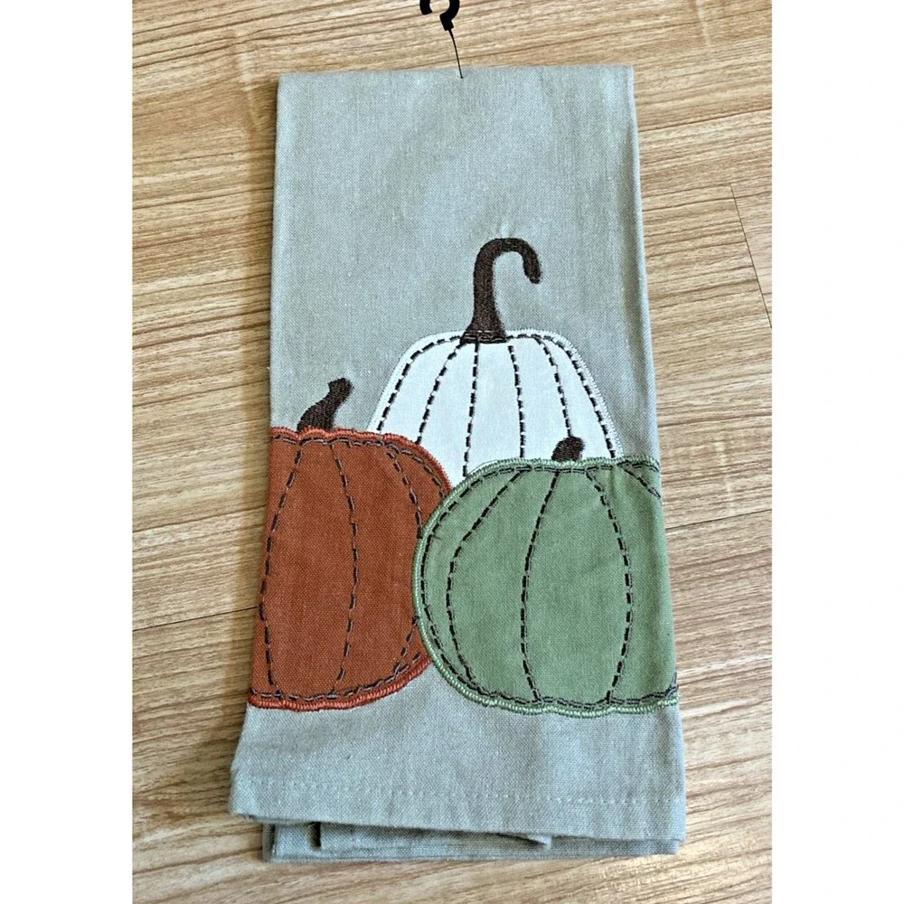 Cotton Kitchen Towel Pumpkin Embroidery Park Designs Fall Autumn Cottagecore