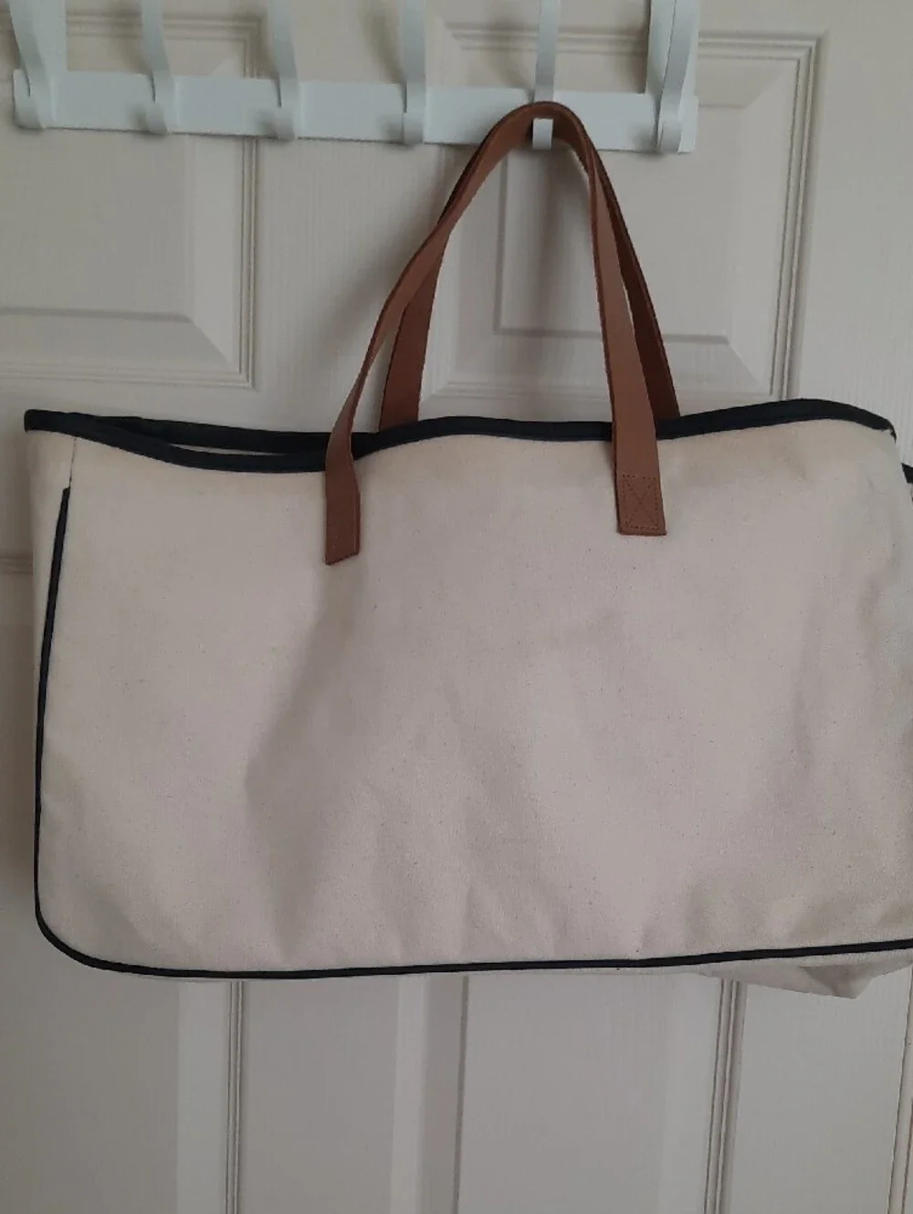 Cream Canvas 'HONEYMOON VIBES' Tote with Brown Handles