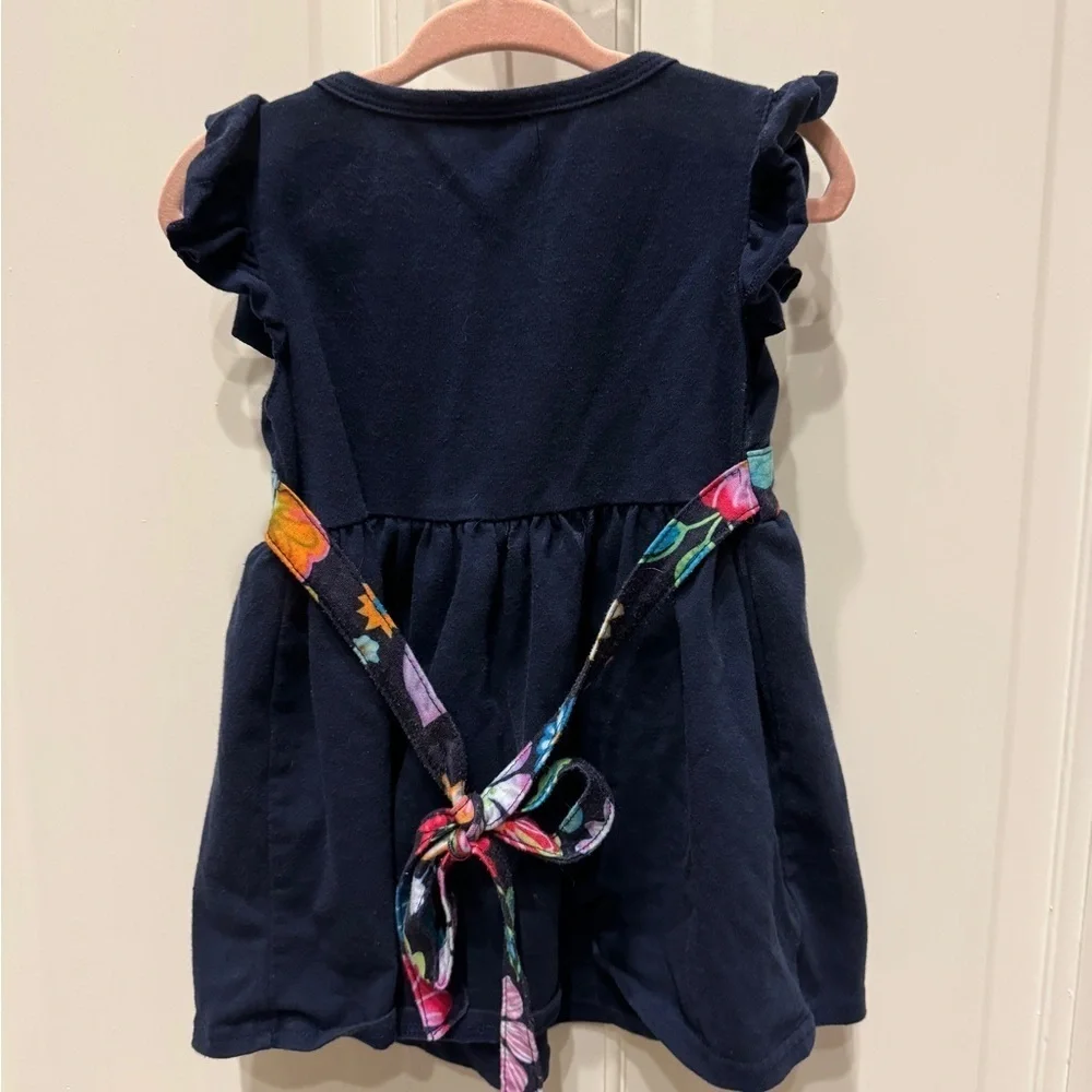 Girls 2T Navy Blue Floral Rabbit Bunny Easter Short Sleeve Dress
