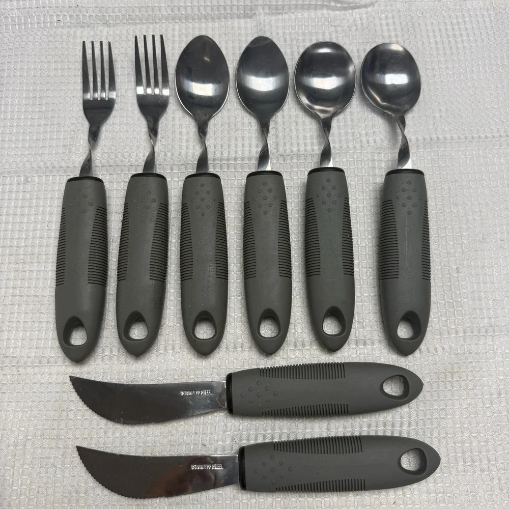 Set 8 Arthritis Silverware Adaptive Weighted Chunky Easy Grip Fork Knife Spoons