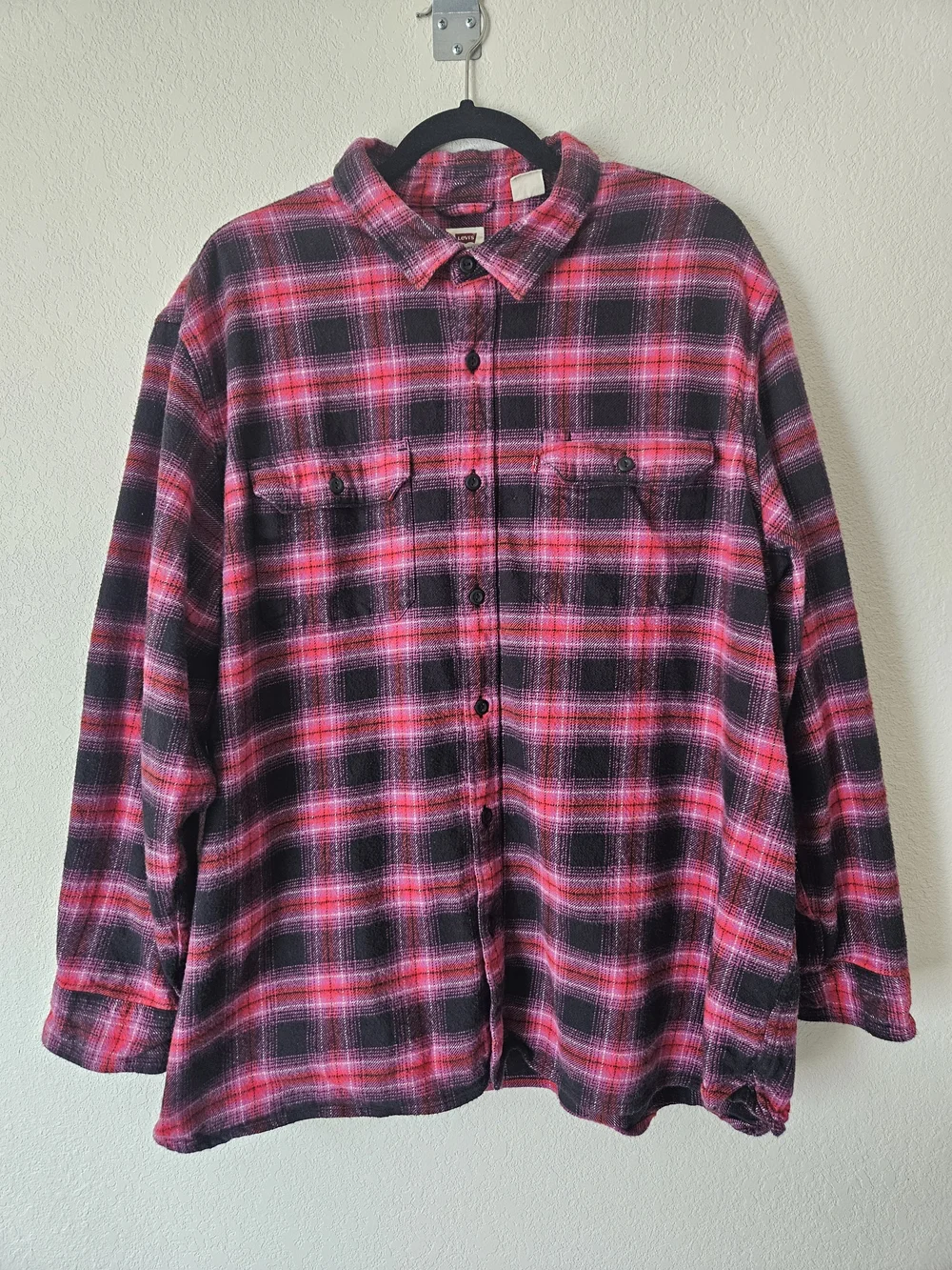 Levi's Pink Red and Black Plaid Flannel Shirt