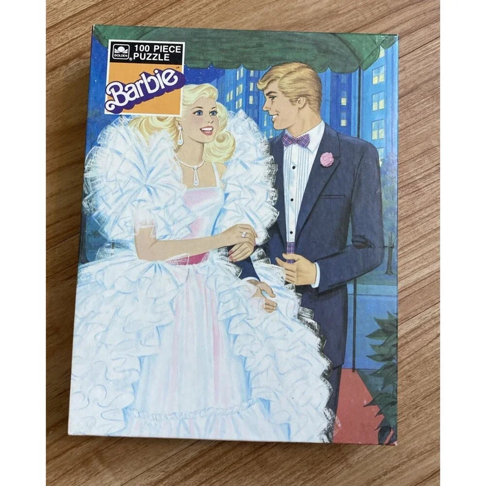 Golden Vintage 1987 Barbie Ken Wedding Prom Formal Puzzle 100 Pieces Complete