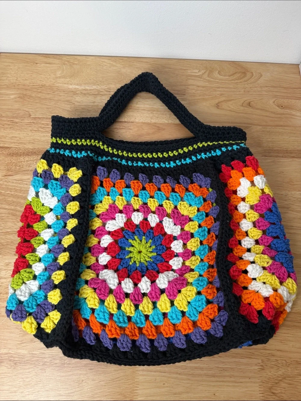 Handmade Crochet Granny Tote Beach Bag Boho