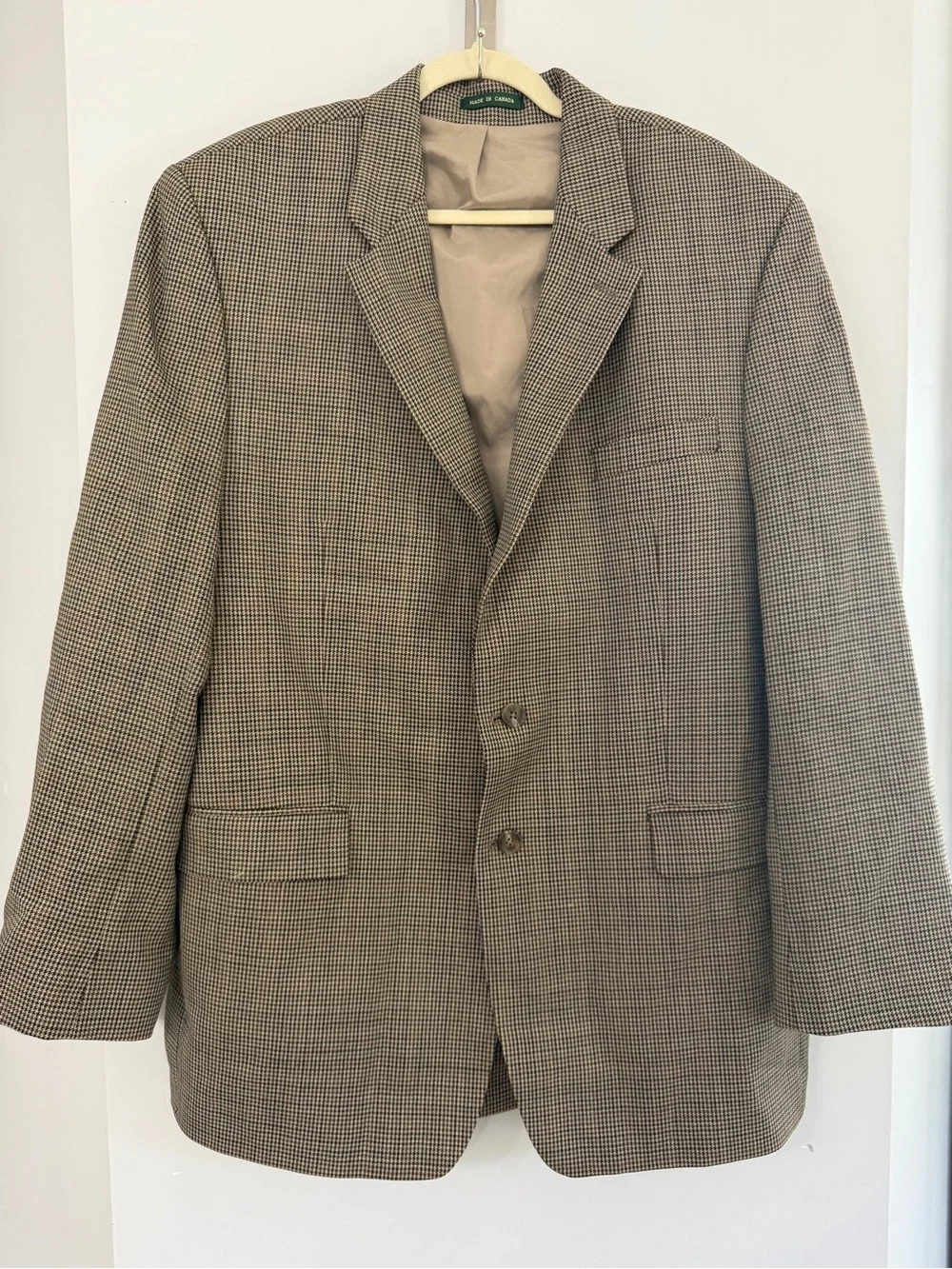 Lauren Ralph Lauren men’s 46L brown black tan lined wool houndstooth blazer