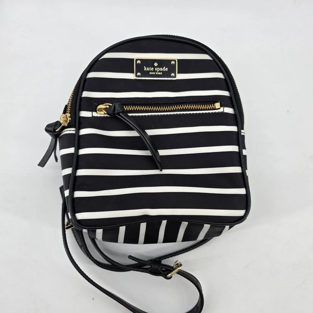Kate Spade Striped Mini Backpack Black White Nylon Gold Hardware Bag
