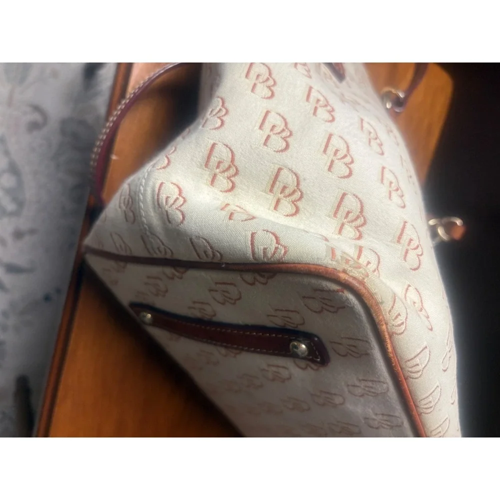 Dooney & Bourke DB Monogram Canvas Tote Bag Tassels‎ Leather Trim Large