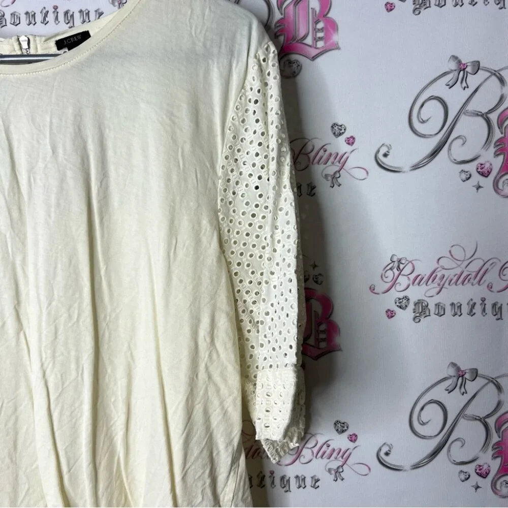 J. Crew tshirt blouse open crochet Cream Women's Blouse with Eyelet Sleeves