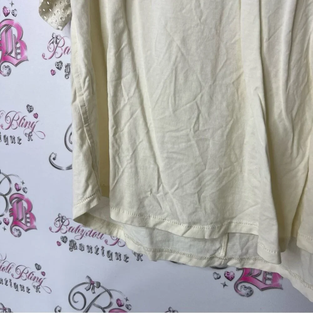 J. Crew tshirt blouse open crochet Cream Women's Blouse with Eyelet Sleeves